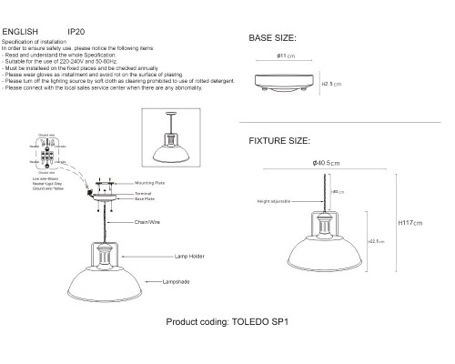 Светильник подвесной Crystal Lux TOLEDO SP1 V2 BROWN