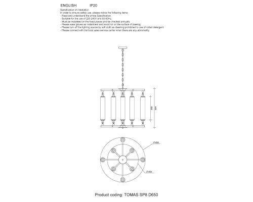 Люстра Crystal Lux TOMAS SP8 D650 BRASS