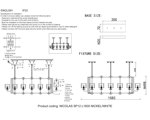 Люстра Crystal Lux NICOLAS SP12 L1600 NICKEL/WHITE