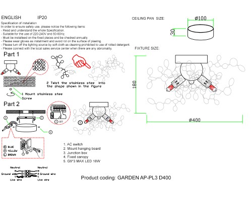 Бра Crystal Lux GARDEN AP-PL3 D400 GOLD