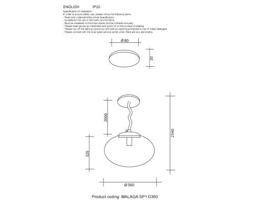 Светильник подвесной Crystal Lux MALAGA SP1 D360 GOLD