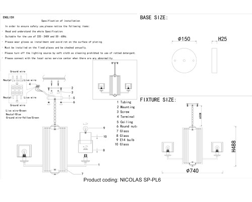 Люстра подвесная Crystal Lux NICOLAS SP-PL6 GOLD/WHITE E14 6*60W золото/прозрачный