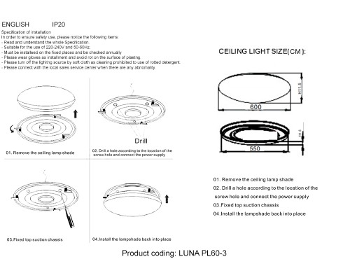 Управляемый светильник Crystal Lux LUNA PL60-3 белый 54 Вт 3000-6400К с пультом