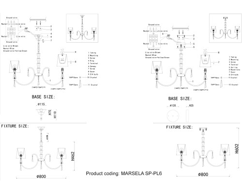 Люстра подвесная Crystal Lux MARSELA SP-PL6 NICKEL E14 6*60W Никель