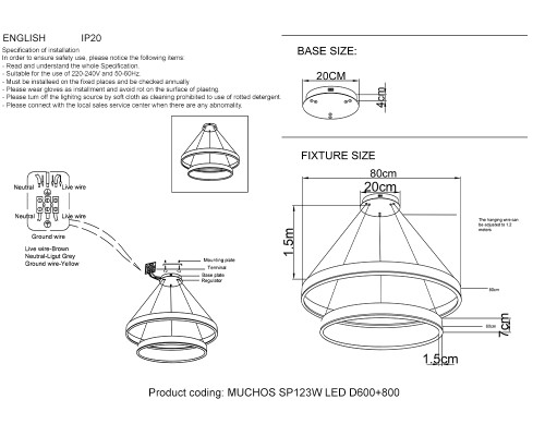 Люстра Crystal Lux MUCHOS SP123W LED D600+800 GOLD