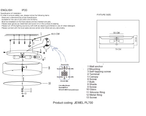 Светильник потолочный Crystal Lux JEWEL PL700 WH