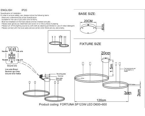 Люстра Crystal Lux FORTUNA SP123W LED D600+800 GOLD