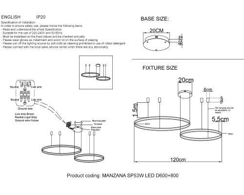 Люстра Crystal Lux MANZANA SP53W LED D600+800 BLACK