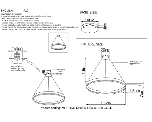 Люстра Crystal Lux MUCHOS SP88W LED D1000 GOLD