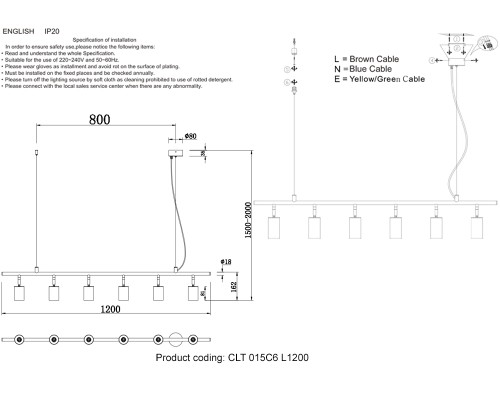 Светильник потолочный Crystal Lux RIVO SP6 L1200 BL