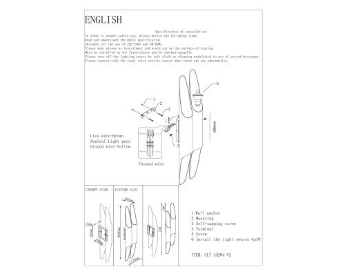 Светильник настенный Crystal Lux CLT 332W4-V2 BL-GO GU10 4*50W Черный/Золотой