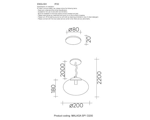 Светильник подвесной Crystal Lux MALAGA SP1 D200 COOPER