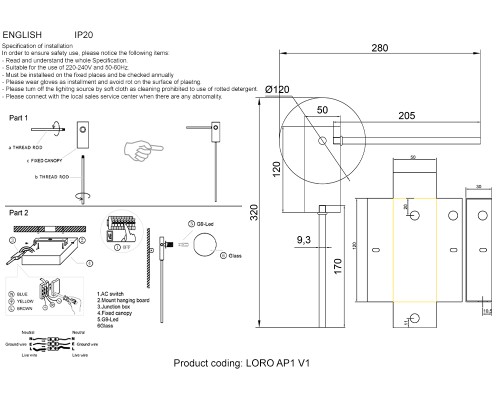 Бра Crystal Lux LORO AP1 V1 BLACK