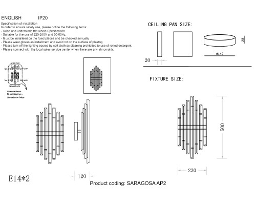 Бра Crystal Lux SARAGOSA AP2 BRASS/TRANSPARENTE