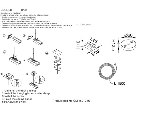 Подвесной комплект для шинопровода Crystal Lux CLT 0.210 03 WH Белый