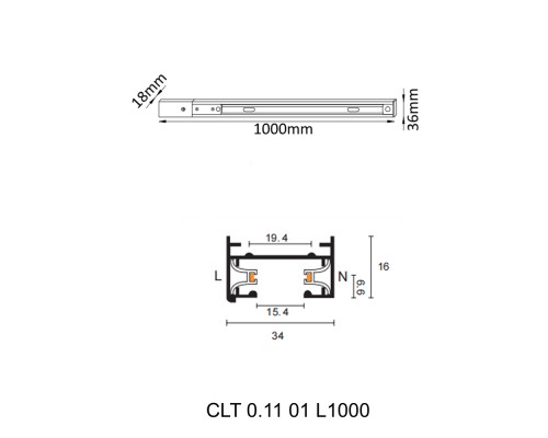 Шинопровод однофазный с питанием и заглушкой Crystal Lux CLT 0.11 01 L1000 WH Белый