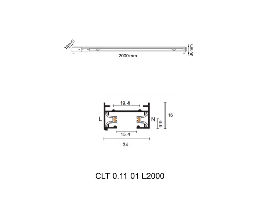 Шинопровод однофазный с питанием и заглушкой Crystal Lux CLT 0.11 01 L2000 BL Черный