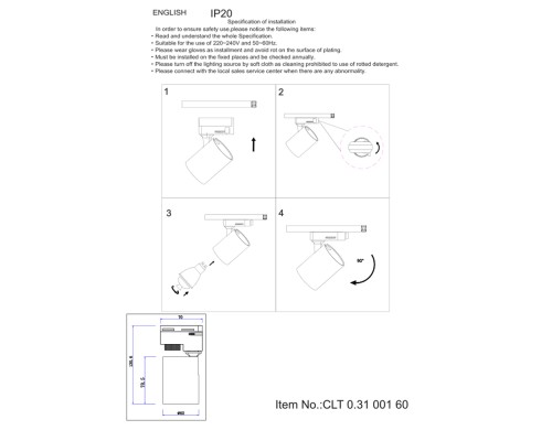 Светильник трековый однофазный Crystal Lux CLT 0.31 001 60 BL GU10 1*50W Черный