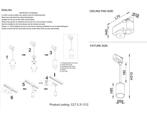 Светильник трековый однофазный Crystal Lux CLT 0.31 012 BL