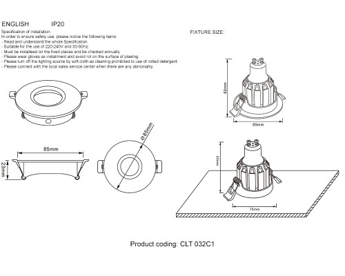 Светильник встроенный Crystal Lux CLT 032C1 WH