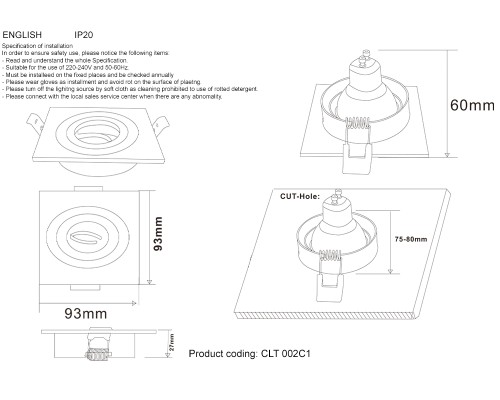 Светильник встроенный Crystal Lux CLT 002C1 WH GU10 1*50W Белый