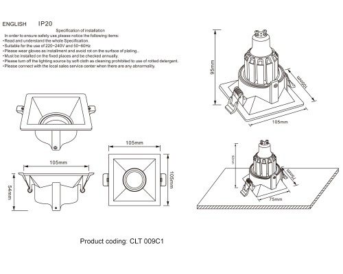 Светильник встроенный Crystal Lux CLT 009C1 WH GU10 1*50W Белый