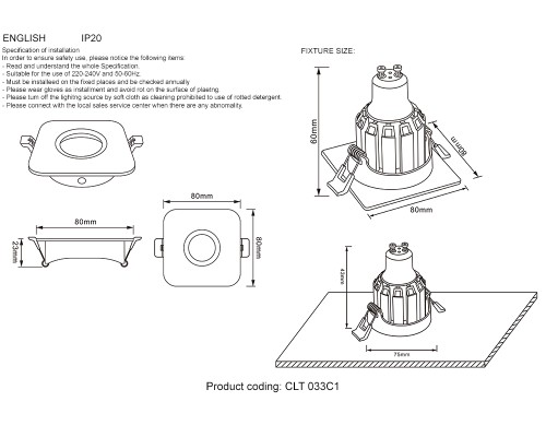 Светильник встроенный Crystal Lux CLT 033C1 WH GU10 1*50W Белый