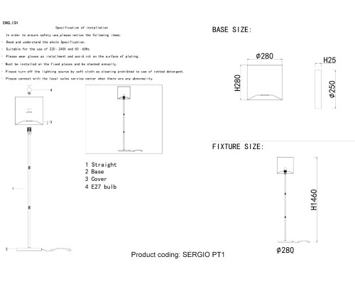 Торшер Crystal Lux SERGIO PT1 GOLD Е27 1*60W Золотой