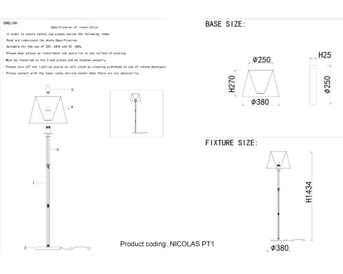 Торшер Crystal Lux NICOLAS PT1 NICKEL/WHITE E27 1*100W никель/прозрачный