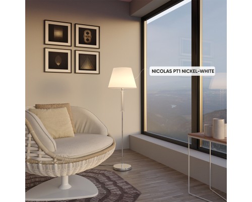 Торшер Crystal Lux NICOLAS PT1 NICKEL/WHITE E27 1*100W никель/прозрачный