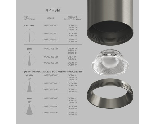 Линза ?55mm, угол рассеивания света 50° для светильников SHINE DK5743/DK2610, поликарбонат