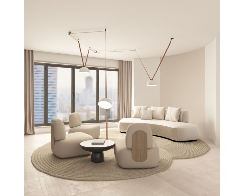 DK5563-WH+BK Cветильник для трека-ремня Belty, серия Flow со светодиодом, D300*H171мм, 48V DC, 28W, RA90, 120°, 3000K, IP20, белый с черным, алюминий