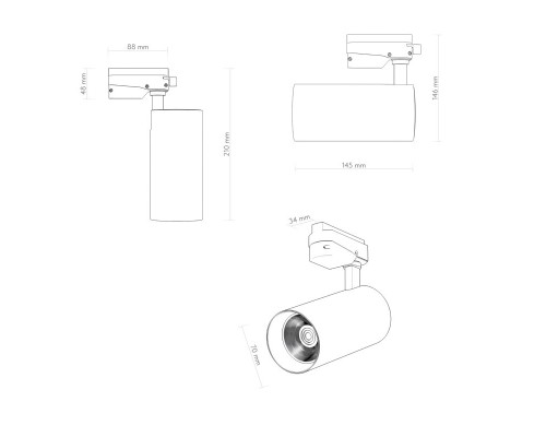 DK6453-BK Трековый светильник SOLID KOPER, 145мм, d70, 220V, LED 3000K, 24W, IP20, черный, алюминий