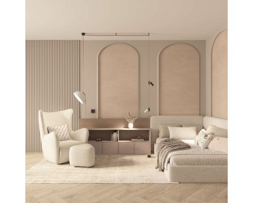 DK5563-WH+BK Cветильник для трека-ремня Belty, серия Flow со светодиодом, D300*H171мм, 48V DC, 28W, RA90, 120°, 3000K, IP20, белый с черным, алюминий