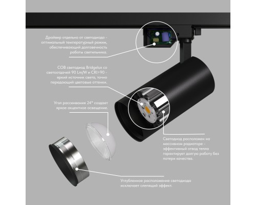 DK6453-BK Трековый светильник SOLID KOPER, 145мм, d70, 220V, LED 3000K, 24W, IP20, черный, алюминий