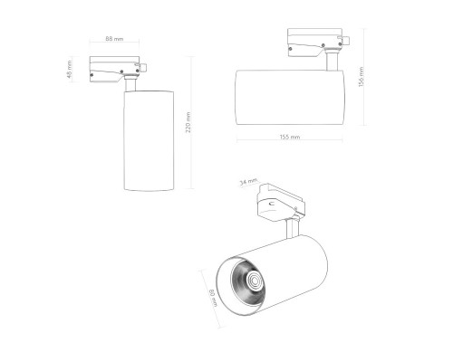 DK6455-BK Трековый светильник SOLID KOPER, 155мм, d80, 220V, LED 3000K, 30W, IP20, черный, алюминий