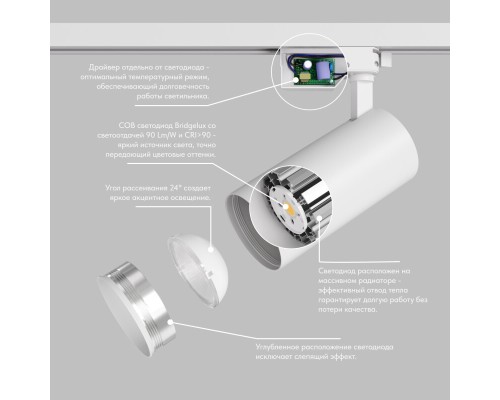 DK6454-WH Трековый светильник SOLID KOPER, 145мм, d70, 220V, LED 4000K, 24W, IP20, белый, алюминий