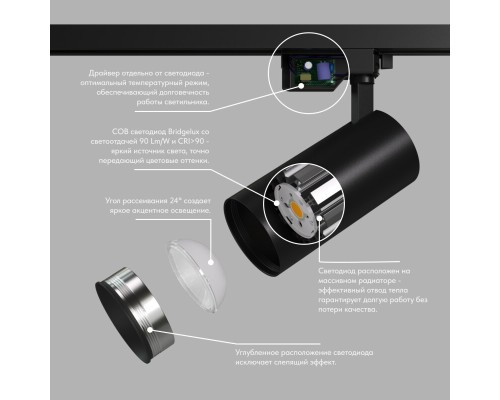 DK6455-BK Трековый светильник SOLID KOPER, 155мм, d80, 220V, LED 3000K, 30W, IP20, черный, алюминий