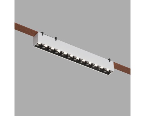 DK5570-WB Cветильник для трека-ремня Belty, серия Grill, со светодиодом, L323*W40*H45мм, 48V DC, 12W, RA90, 24°, 4000K, IP20, белый с черным, алюминий