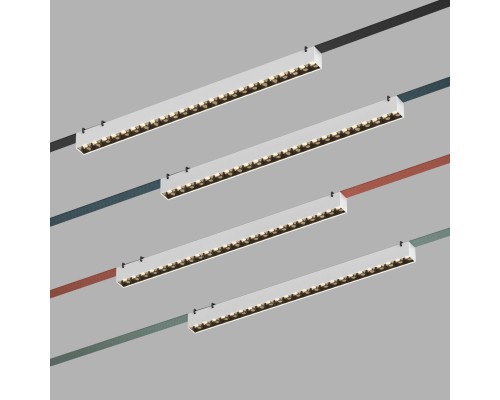 DK5573-WB Cветильник для трека-ремня Belty, серия Grill, со светодиодом, L642*W40*H45мм, 48V DC, 24W, RA90, 24°, 3000K, IP20, белый с черным, алюминий