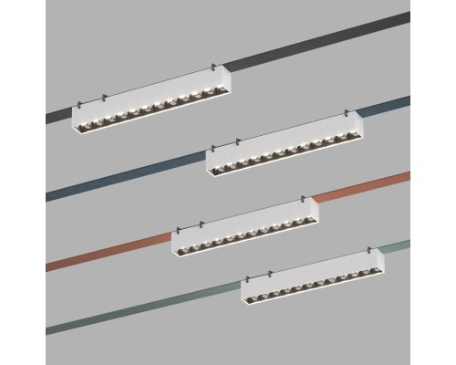 DK5570-WB Cветильник для трека-ремня Belty, серия Grill, со светодиодом, L323*W40*H45мм, 48V DC, 12W, RA90, 24°, 4000K, IP20, белый с черным, алюминий