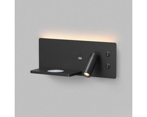 Светильник настенный CHARGELUX, с функцией беспроводной зарядки, USB-A , 3Вт+8Вт, 3000К, левый, алюминий, черный