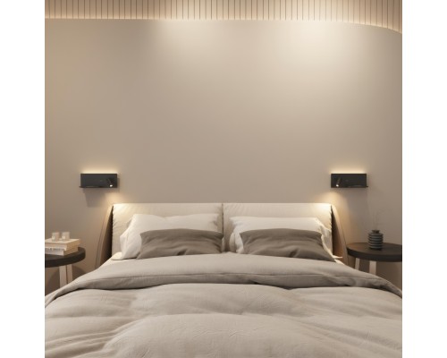 Светильник настенный CHARGELUX, с функцией беспроводной зарядки, USB-A , 3Вт+8Вт, 3000К, левый, алюминий, черный