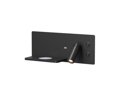 Светильник настенный CHARGELUX, с функцией беспроводной зарядки, USB-A , 3Вт+8Вт, 3000К, левый, алюминий, черный