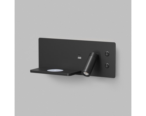 Светильник настенный CHARGELUX, с функцией беспроводной зарядки, USB-A , 3Вт+8Вт, 3000К, левый, алюминий, черный