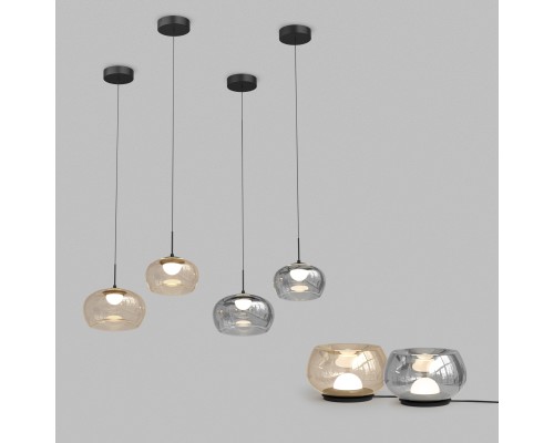 Настольная лампа FLOA, 8 Вт, 3000К, ?220 мм, металл, стекло, черный, янтарный