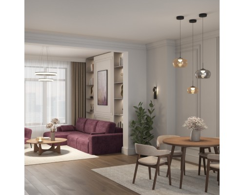 Настольная лампа FLOA, 8 Вт, 3000К, ?220 мм, металл, стекло, черный, янтарный