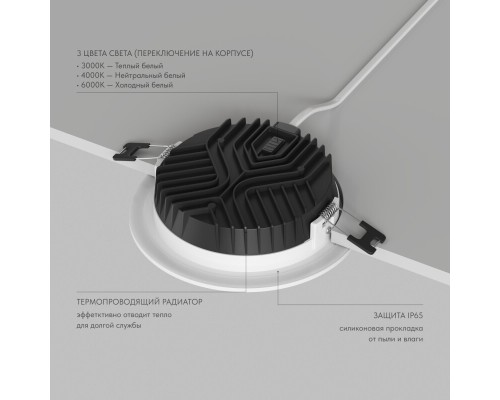 Встраиваемый светильник VERSA, IP65, 12 вт, 3000-4000-6000К, 110-265V AC