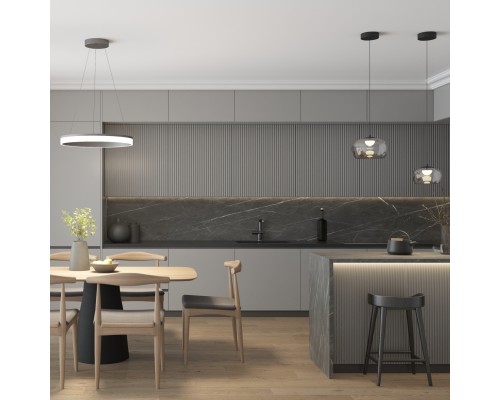 Светильник подвесной FLOA, 12 Вт, 3000К, ?220?1500 мм, металл, стекло, черный, дымчатый серый