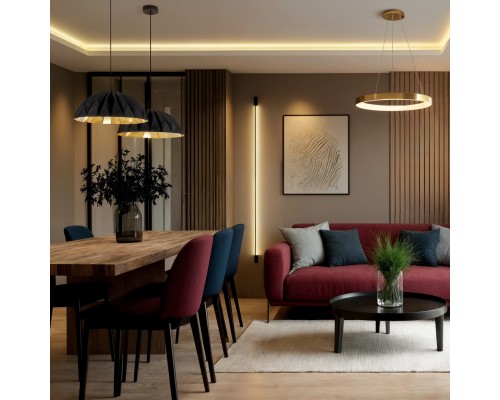 Светильник подвесной ORIGAMI, 20 Вт, 3000К, ?560x1500 мм, металл+акрил, черный + матовое золото